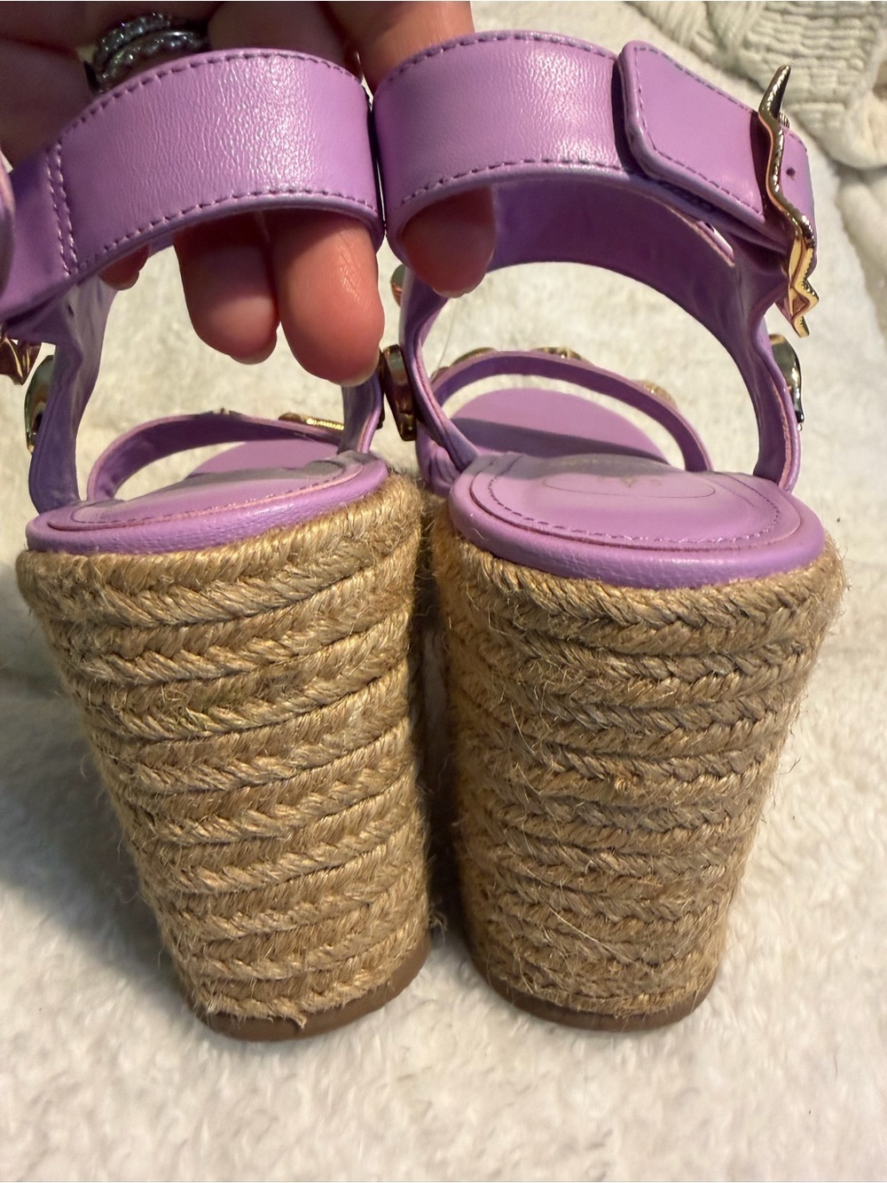 Larroude Madison Espadrille Wedge in Lilac Leather 9 - Picture 9 of 13